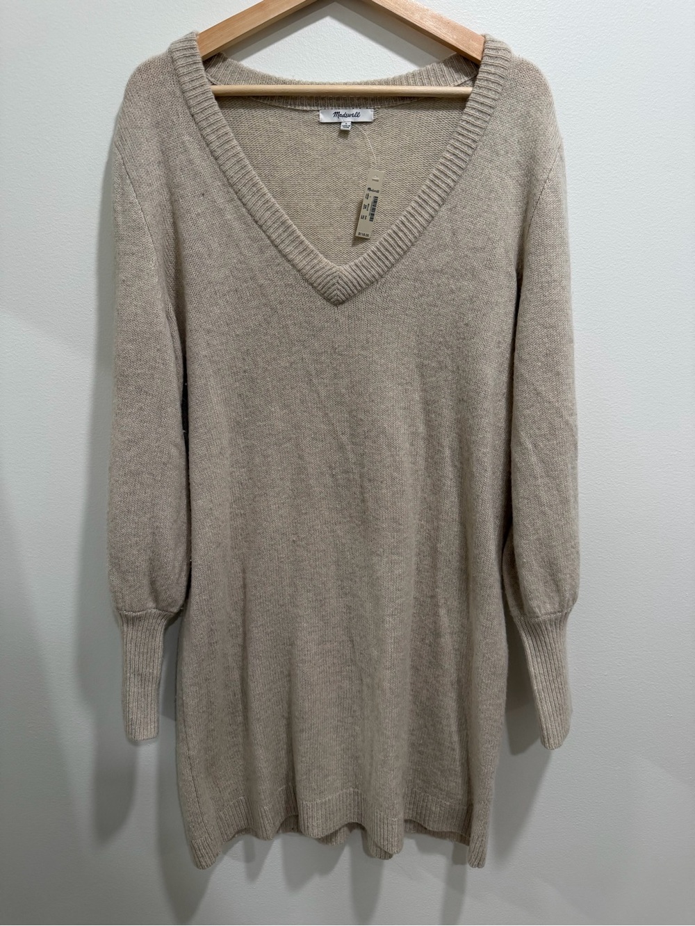 Madewell Neutral Oatmeal V-Neck Longline Sweater